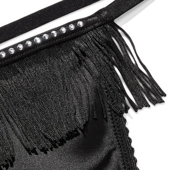 VS VERY SEXY Fringe V-String Panty Black NWT - Picture 11 of 14